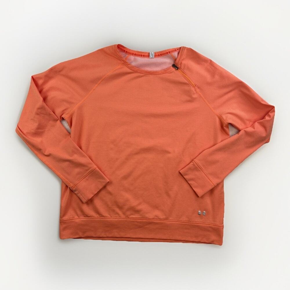 Under Armour Women's 2XL Orange Striped Cold Gear Loose Crew Shirt